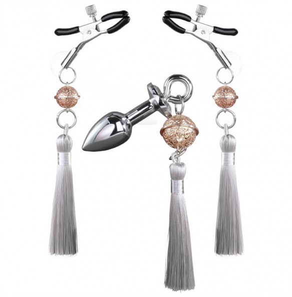 MizzZee - Bell Nipple Clamp Anal Plug Tassels Set